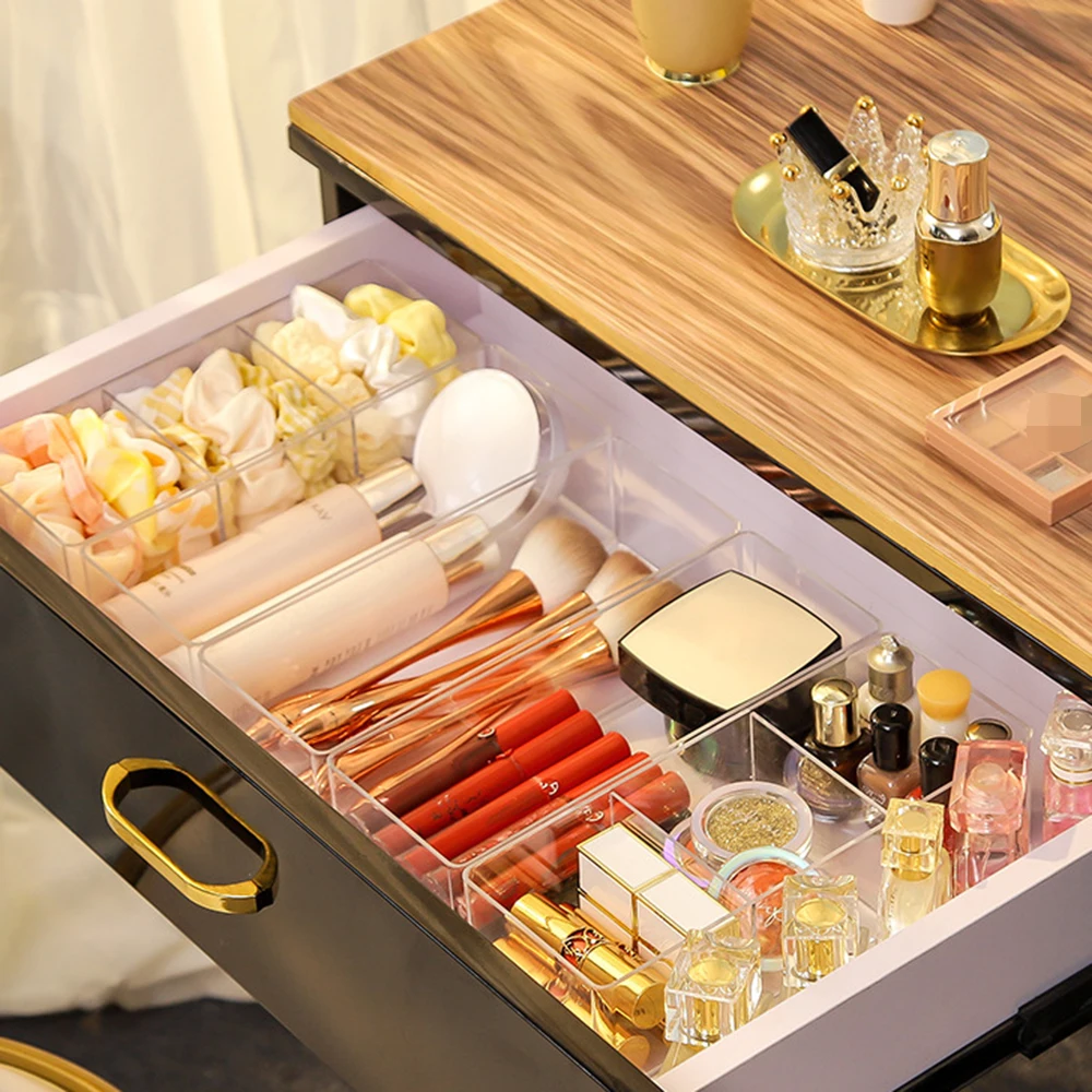 Clear Acrylic Makeup Layered Storage Box Dressing Table Cosmetic Lipstick Finishing Grid Box Desktop Drawer Storage Compartment 3
