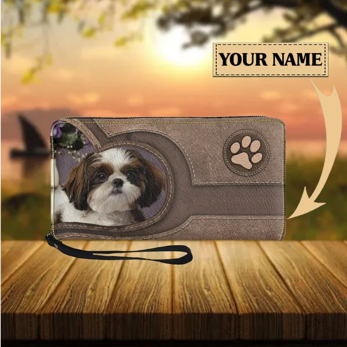 Cute Funny Shih Tzu Maltese Dog Design Wallet Elegant Fashion Outgoing Leather Wrist Bag New Long Zipper Multifunction Wallet