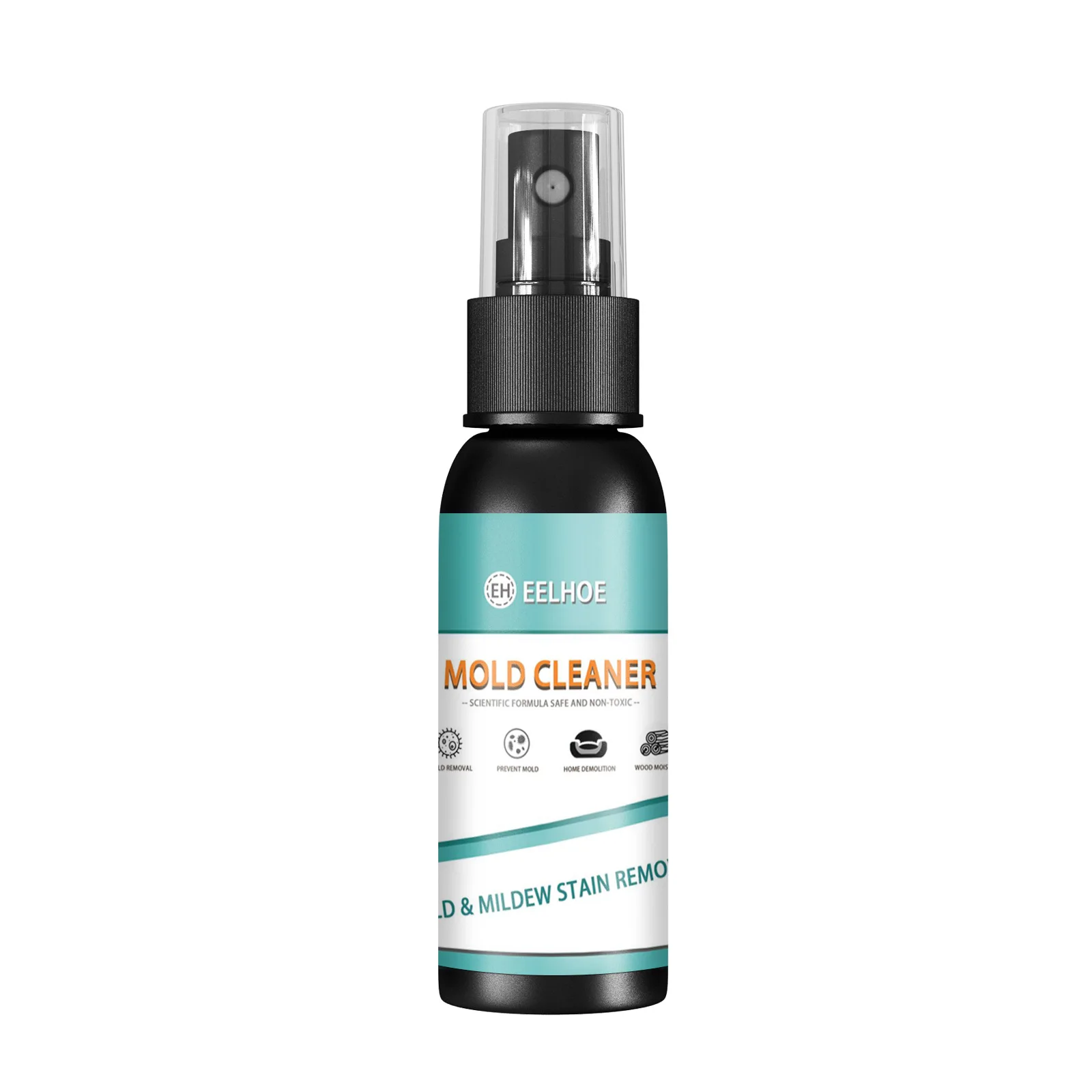 Spray anti-moisissure Eelhoe 30ml/100ml - Nettoyant mural et carrelage vu de côté avec bouchon pulvérisateur visible