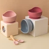3PCS Baby Silicone Dinner Set Food Grade Tableware Sets For Kid Wooden Handle Spoon Fork Feeding Training Baby Dishes Baby Stuff 4