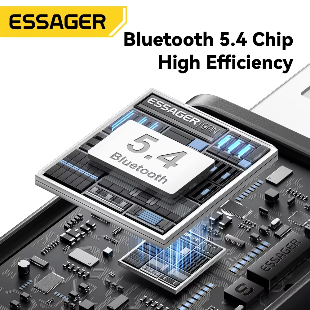 ESSAGER 블루투스 5.4 차량용 어댑터 무선 FM 송신기 오디오 수신기 및 핸즈프리 통화 자동 스테레오 마이크 차량용 어댑터 액세서리