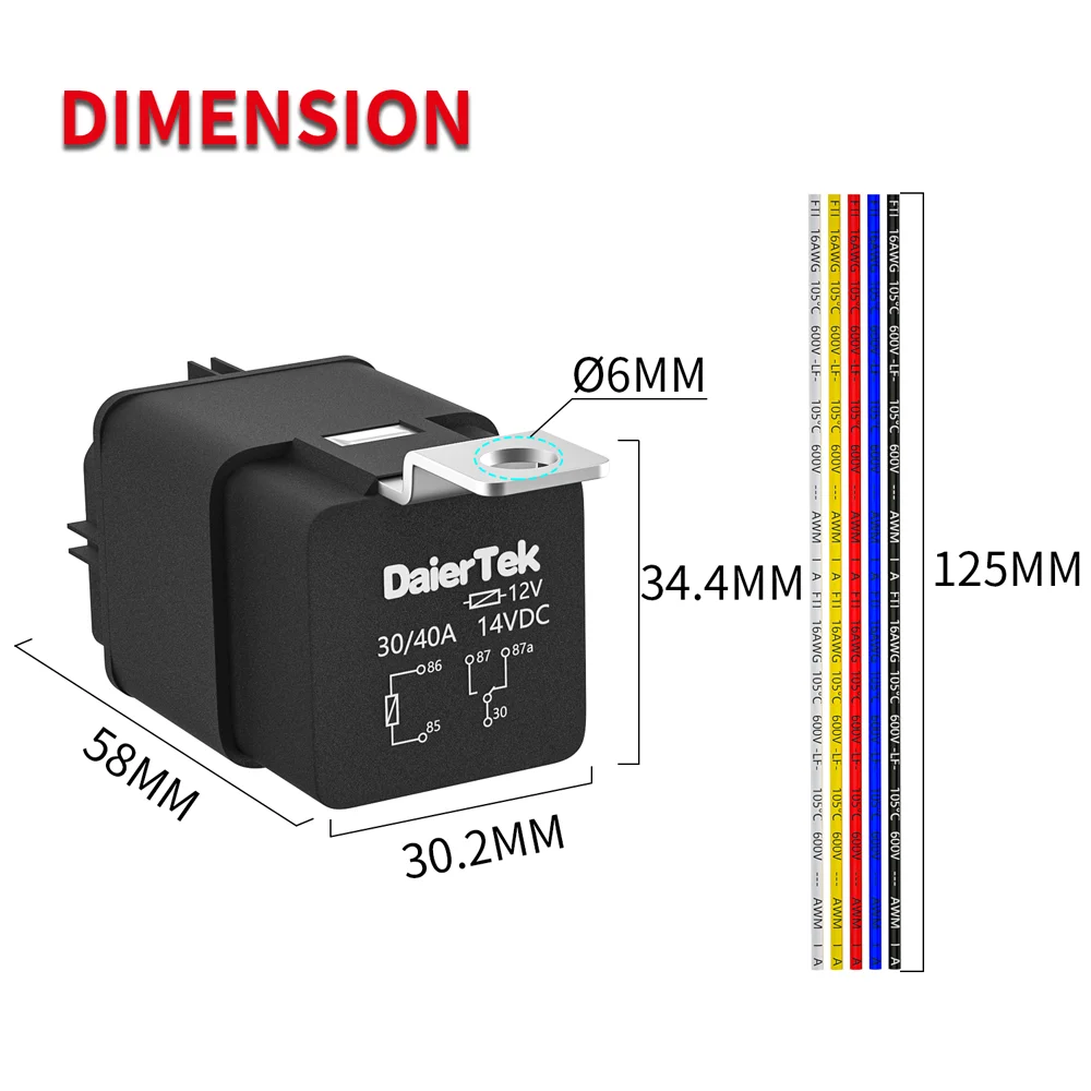 DollaTek Kit 6 Relais 12V 30A SPST - Avec Fusibles ATO/ATC Et Fils 14 AWG Pour Auto