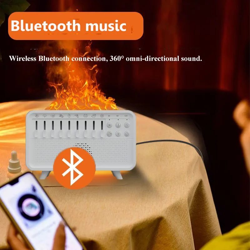 White Noise Bluetooth Speaker Sleep Aid Soundbar Timed Shutdown Simulated Flame Warm Night Light Music Player Aroma Humidifier