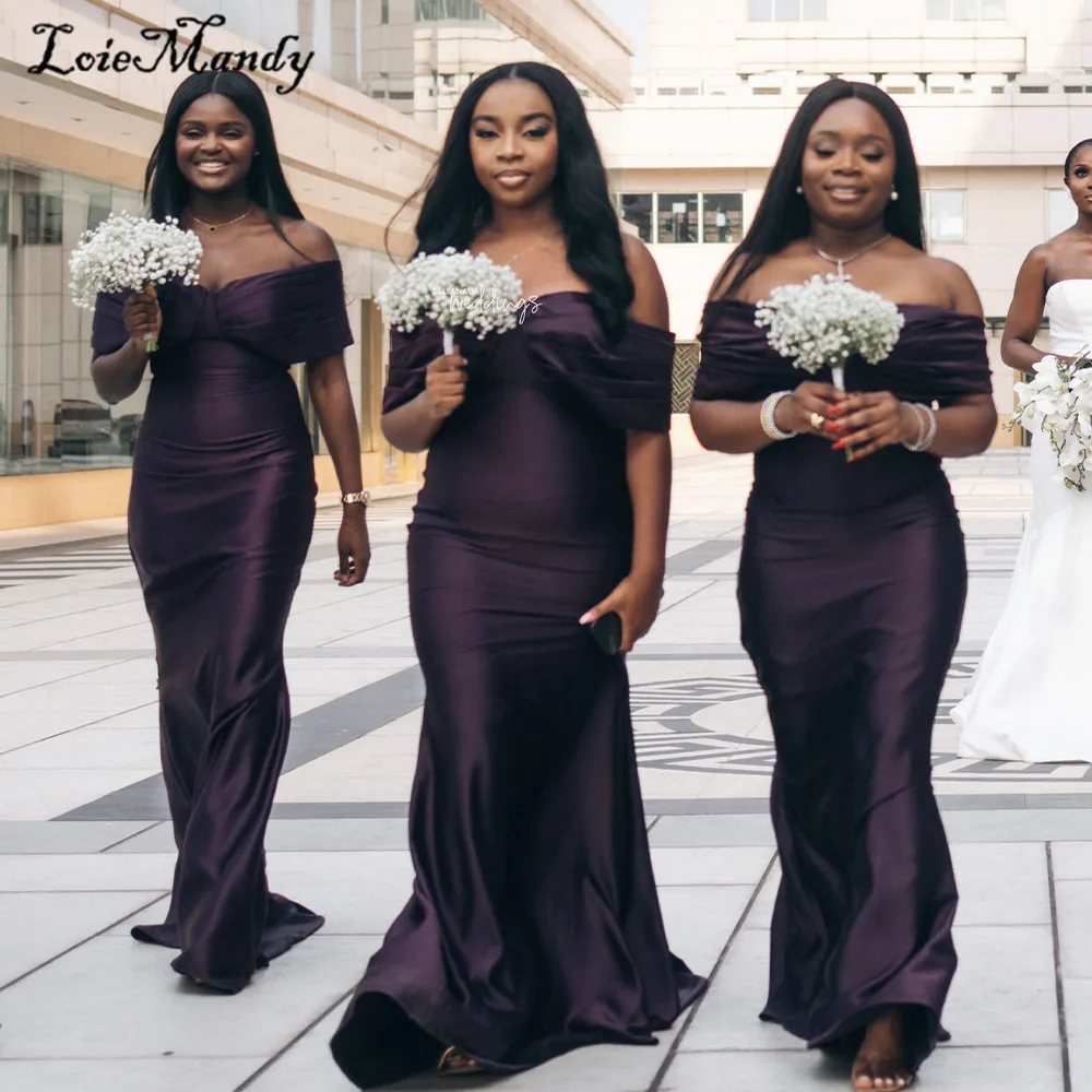 

Mermaid African Bridesmaid Dresses Elegant Lace up Off Shoulder Women Long Sheath Wedding Party Dress Custom Made Maid Of Honor
