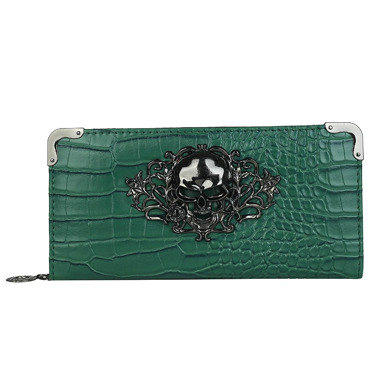 Women's Trifold Long Clutch Wallet – Large Capacity PU Leather Purse With Skull Art Design - View #3