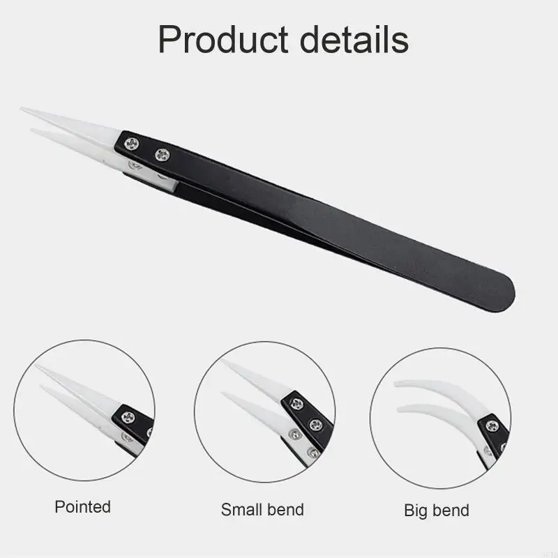 920L 3pcs/set Ceramic Reverse Tweezers Insulation Anti-Static Heat Resistant Non Conductive Tweezers Straight Curved Tips