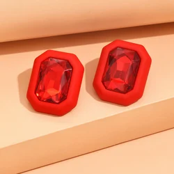 Exquisite Sparkly Glass Bridal Charm Stud Earrings - Trendy 2024 Edition (RED)