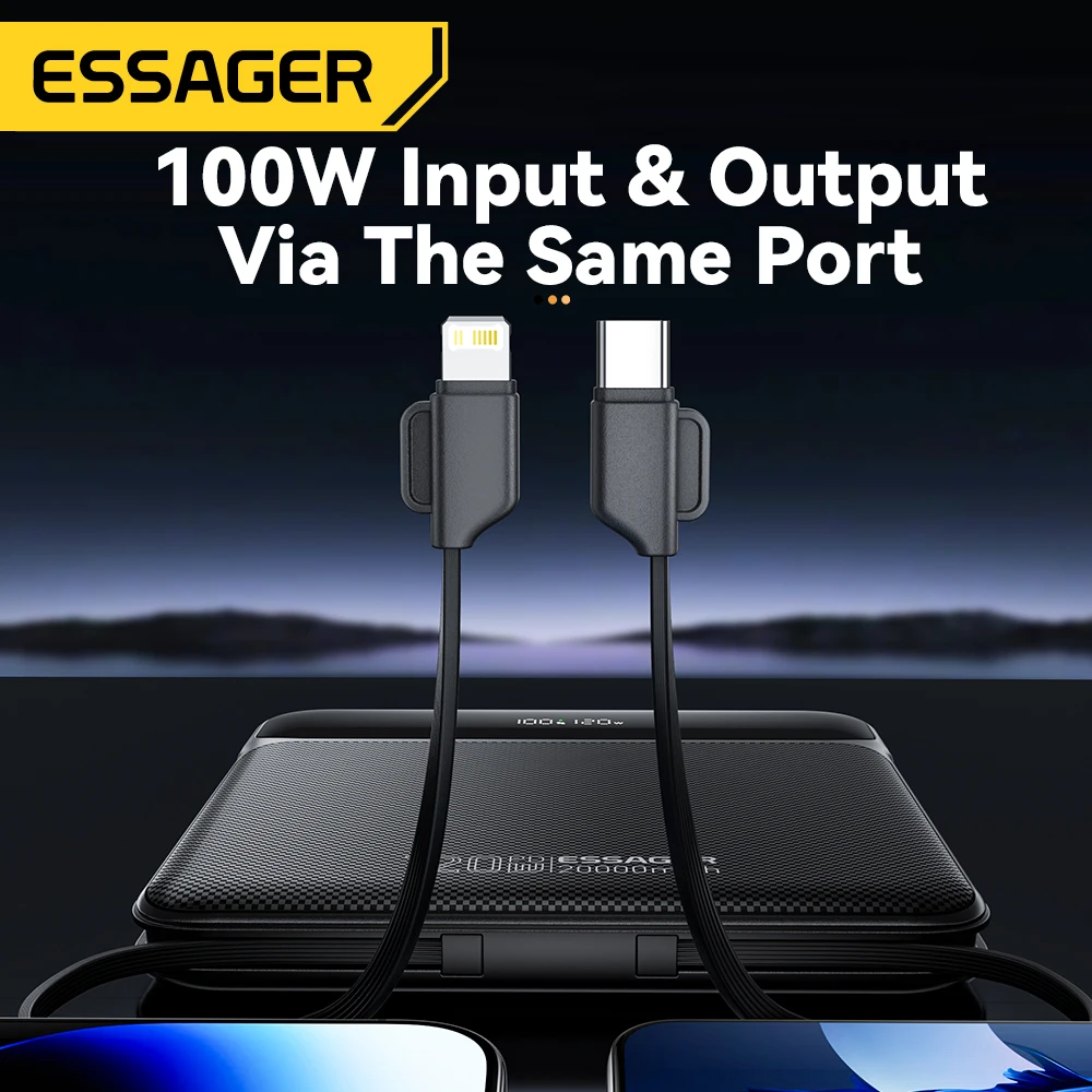 Essager 100W Power Bank 20000mAh Capacity PD Fast Charging Battery Charger Powerbank For Laptops MacBook iPhone Samsung Xiaomi