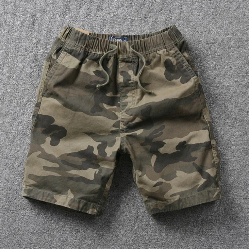 thumbnail image 1 of Pantalones cortos cargo para hombre, de camuflaje, con cordón, pantalones cortos para hombre, negros, para tallas grandes y altas, ropa elástica, cómoda, informal, para hombre, 1 of 4