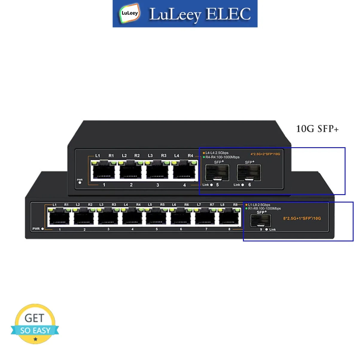 2.5G Ethernet Switch 4/8 Port 10M/100M/1000M/2.5G RJ45 10G SFP+ POE 30W Auto MDI/MDIX Plug and Play non management AC 100-240V