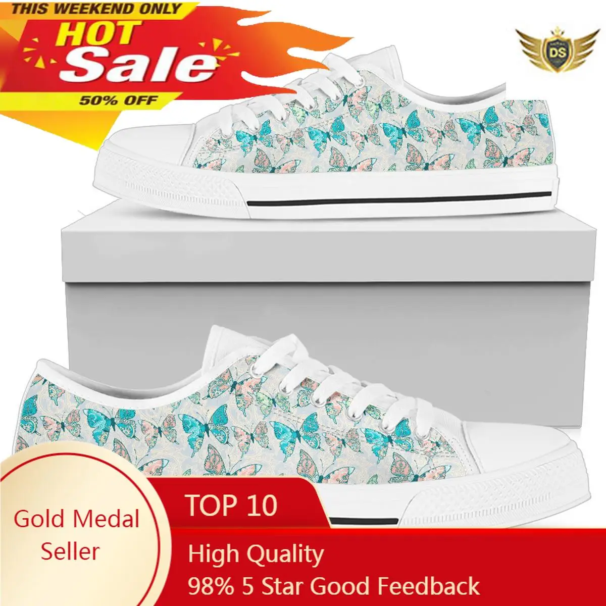 Canvas Sneakers Women Shoes Watercolor Butterfly Canvas Shoe Casual Women Sport Shoes Flat Lace-Up Adult Zapatillas Mujer