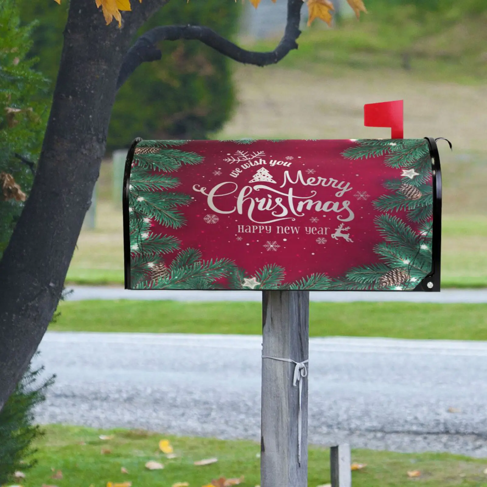 Merry Christmas Happy New Year Letter Mailbox Cover Magnetic Wrap Standard Size Letter Post Box Cover Home Garden Decoration