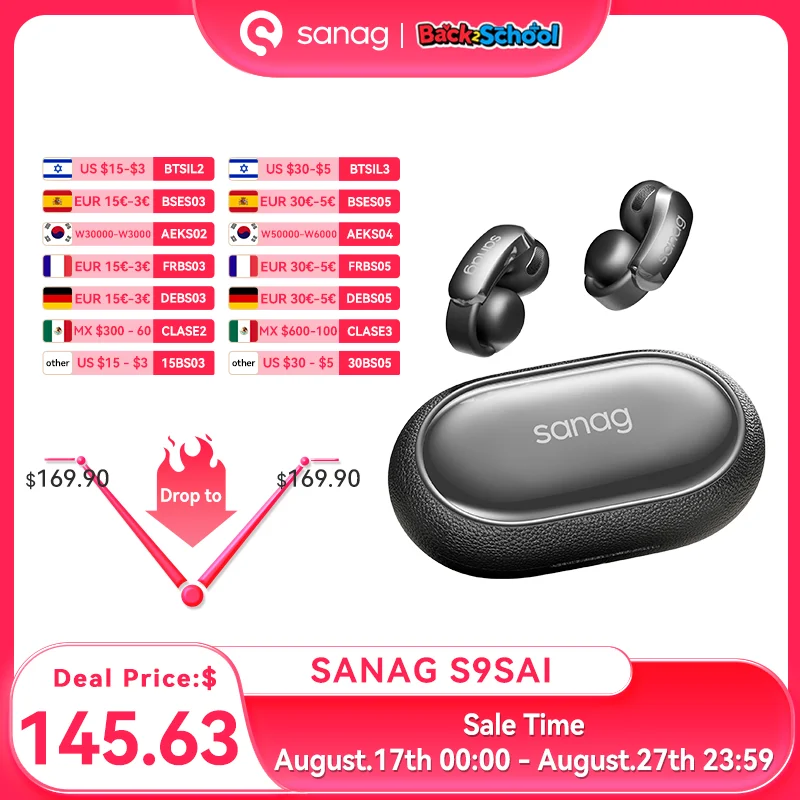 SANAG S9S AI イヤーカフ型 ワイヤレスイヤホン（ブラック） Sanag S9S Ear Clip Wireless Bluetooth Smart Air Conduction