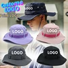 Custom Print Logo Outdoor Sunscreen Big Eaves Camping Bucket Hat Men and Women Denim Sunshade Drawstring Breathable Fishing Cap 1