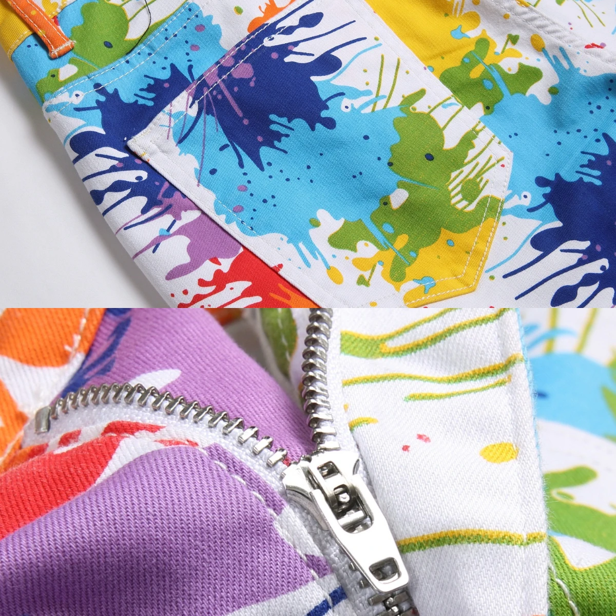 Summer Men Graffiti Jeans Shorts Color Pockets High Elastic Breathable Middle Pants Worn 3D Printing Zipper Fit Rainbow Fashion