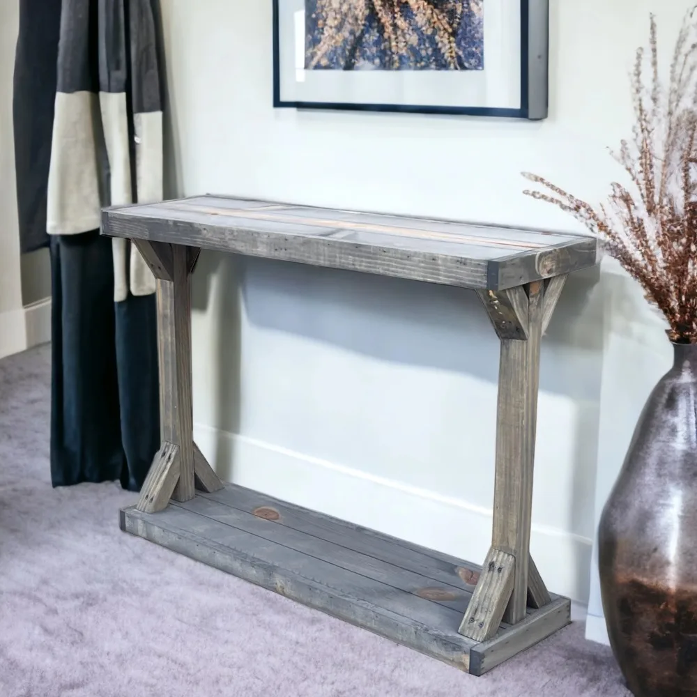 

Small Rustic Barb Pedestal Entryway Console Table Console Tables for Hallway, Gray