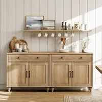 Buffet Cabinet with 4 Doors and 2 Drawers, Large Coffee Bar Table Wood Kitchen Storage Cabinets with Storage Cabinets Modern 1
