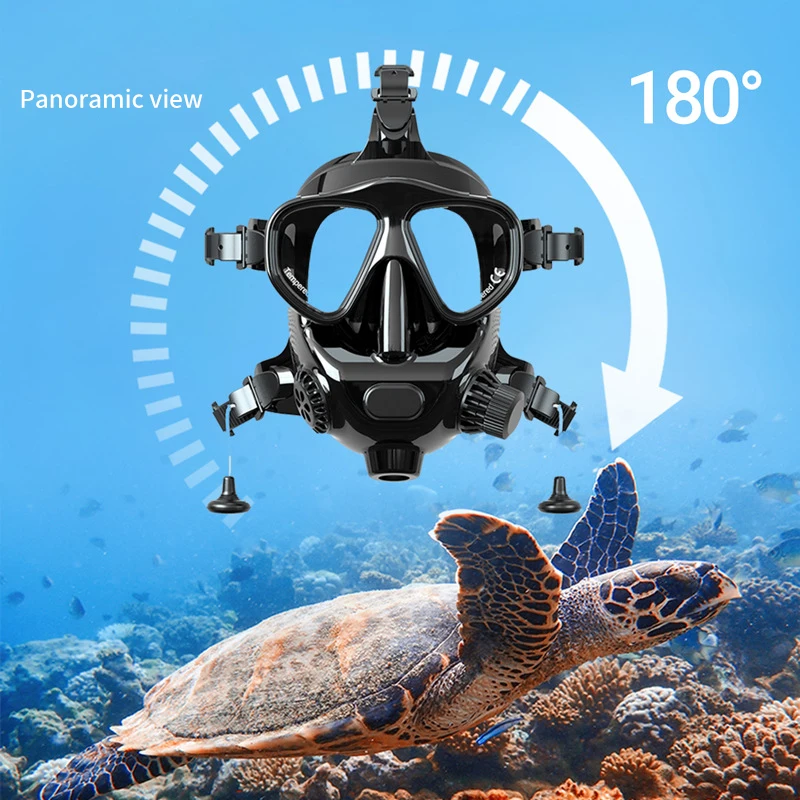 Full Face Diving Mask 180° View Panoramic Dive Mask with Camera Mount