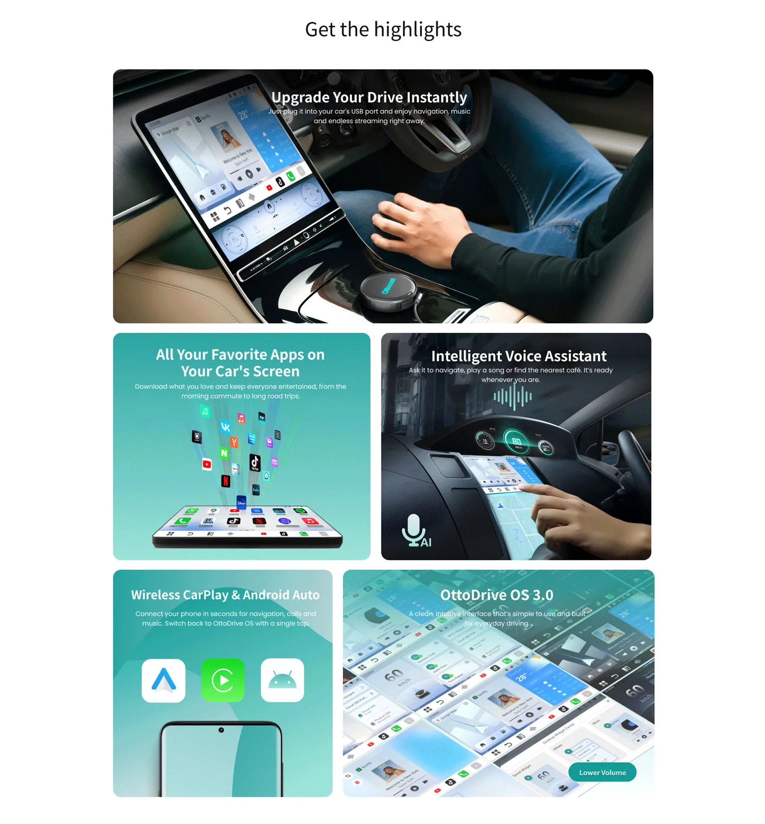 OTTOCAST P3 PRO Ai Box Беспроводной CarPlay Android Auto