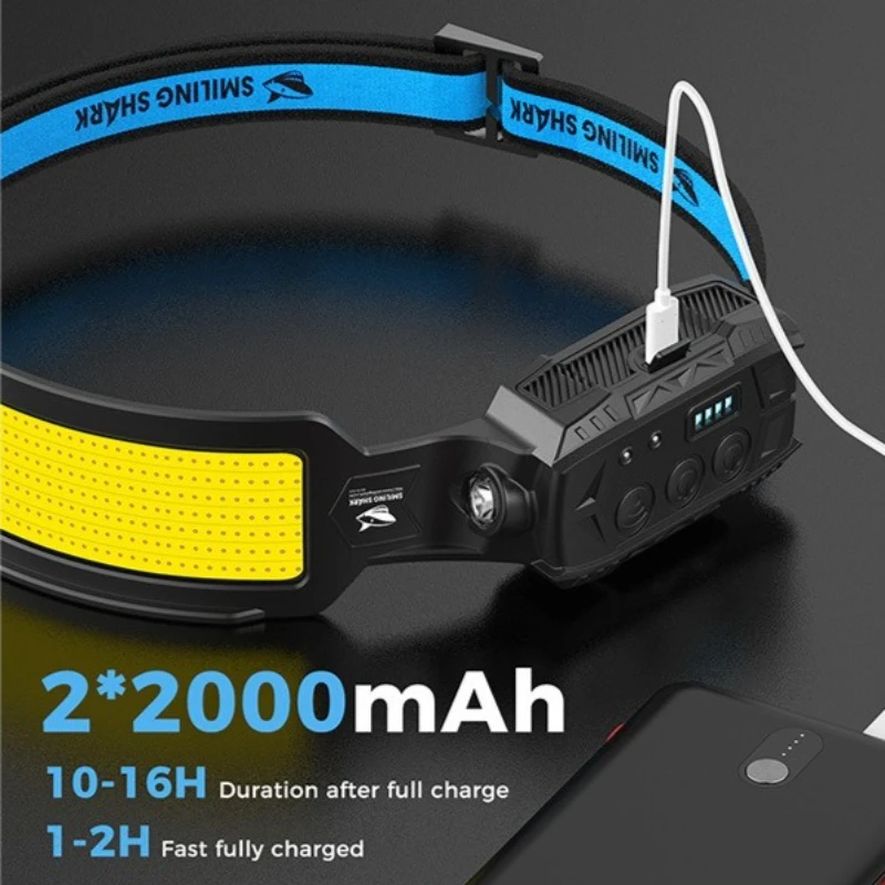 USB 충전식 LED 센서 헤드램프 야외 야간 작업 조명 캠핑 서치라이트 헤드 플래시 라이트 낚시 랜턴