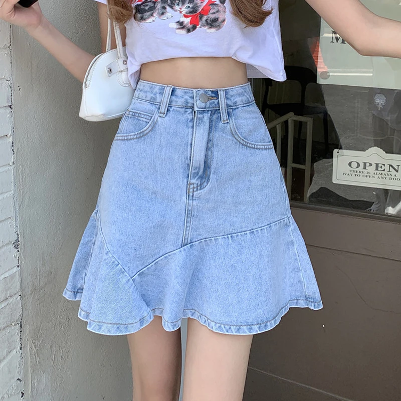 maxi skirt Casual Simple All Match A Line Skirt Woman Spring Summer Tide Chic Denim Skirts Fashion Ins High Waist Hip Design Jupe Femme tartan skirt