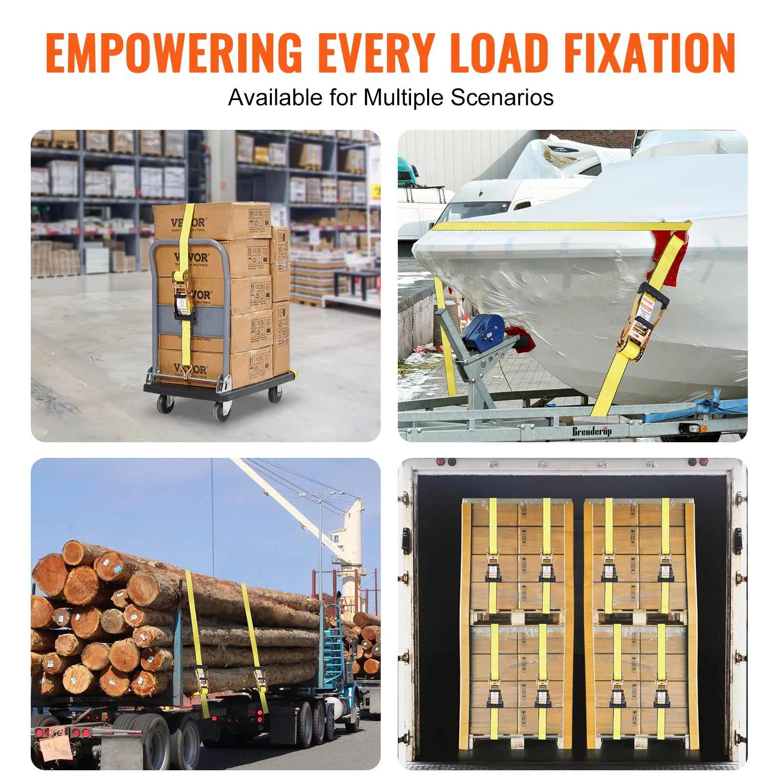 SucceBuy Ratchet Tie Down Straps (4PK) 10000 lb Break Strength Double J Hook for Moving Securing Cargo Appliances Lawn Equipment