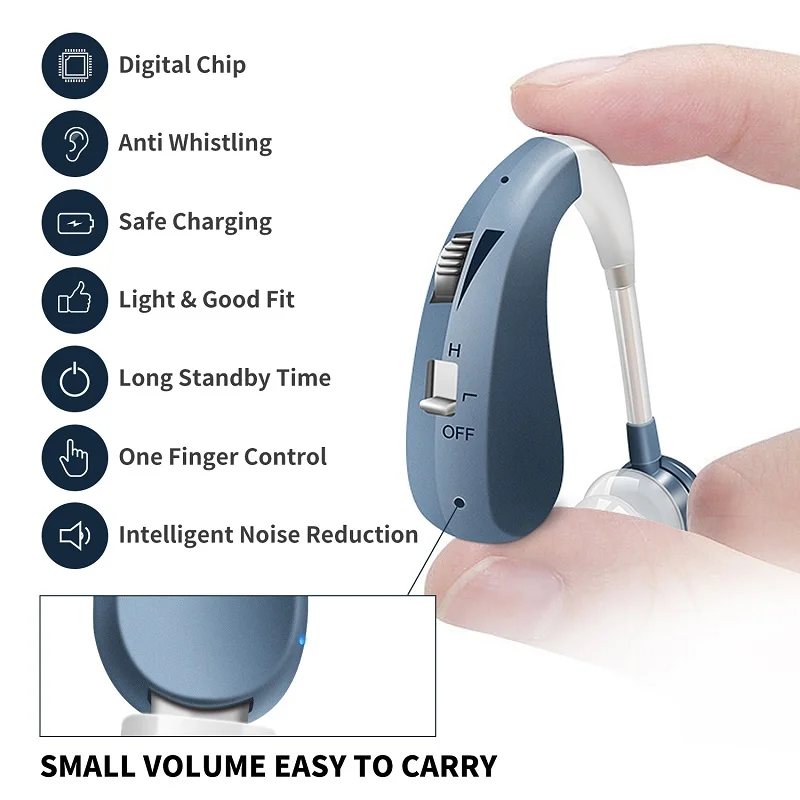 Hearing aid rechargeable sound amplifier wireless for elderly moderate to severe loss behind the ear care hearing aid