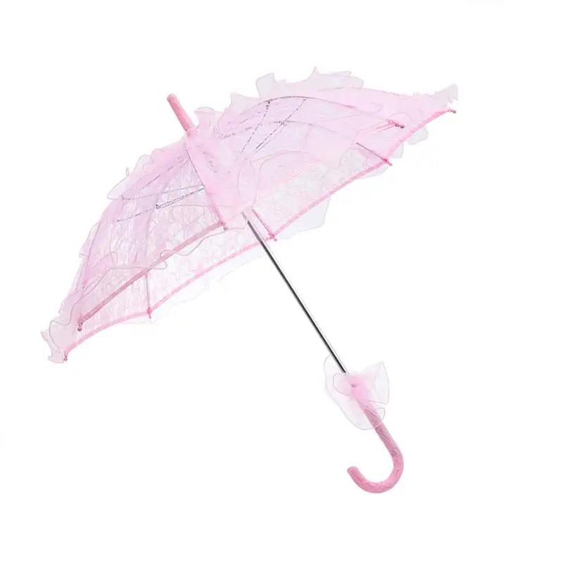 Stylish Western Style Umbrella Lace Fleur Parasol Decoration Wedding Bride Umbrella-Size Small (Pink) bridal lace parasol set