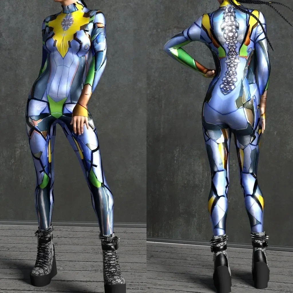 

Unisex Cyber Punk 3D Digital Printing Halloween Party Role Play Outfit Women Men Cosplay Costume Carnival Jumpsuit