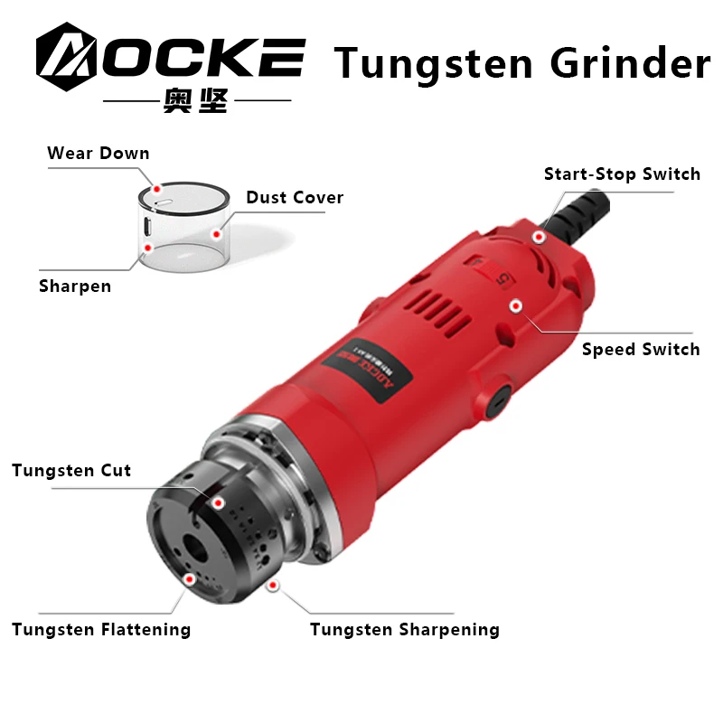 AOCKE Electric Handheld Tungsten Electrode Grinder 220V Dustproof Portable Tungsten Sharpener for Electrode Welding 15° 30° 45° 4
