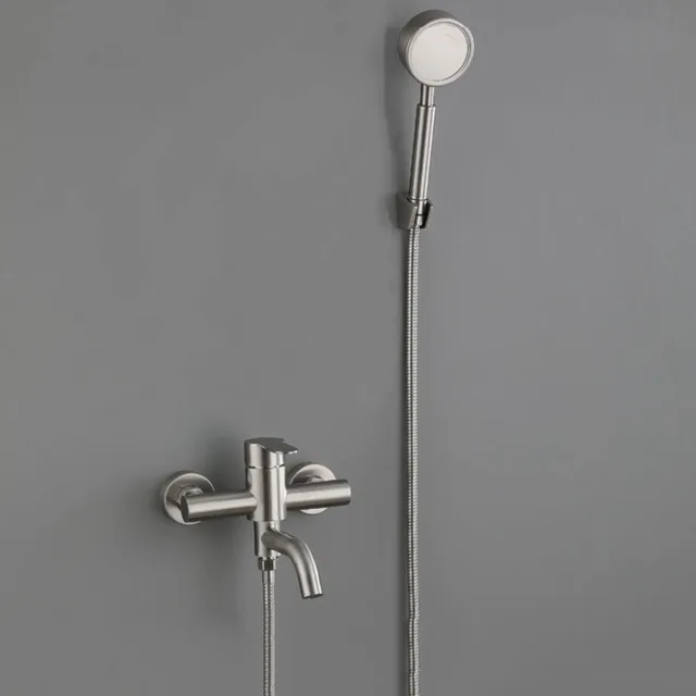 304 สแตนเลสห้องน้ําก๊อกน้ําชุดร้อนและเย็นแตะอ่างอาบน้ําก๊อกน้ําชุดหัวฝักบัวมือนิกเกิล 1