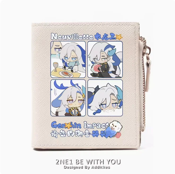Anime Genshin Impact Neuvillette Fashion Wallet PU Purse Card Coin Zipper Money Bag Cosplay Gift B257