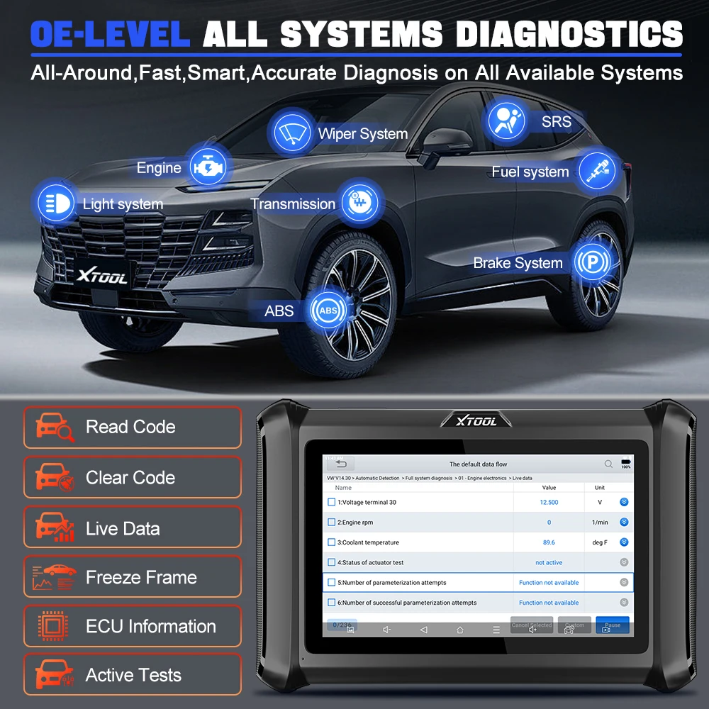 XTOOL 모든 시스템 진단 도구, ECU 코딩 스캐너, 자동 키 프로그래머, 38 리셋 기능, 활성 테스트 코드 리더, PK D7