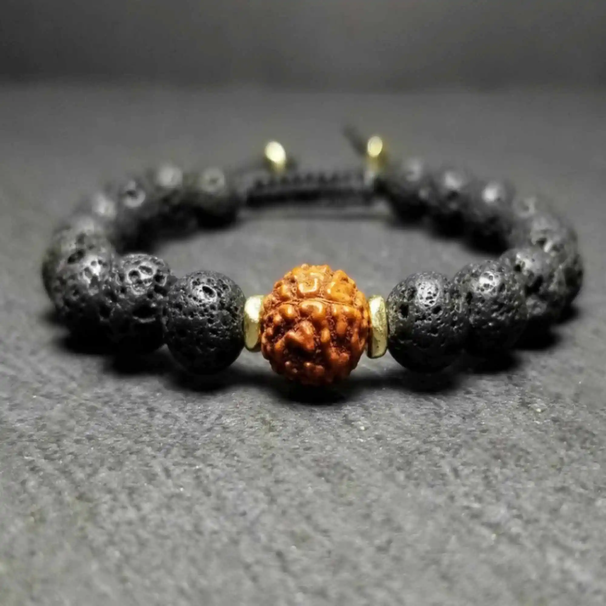 Natural 8Mm Black Lava 6Mm Brown Rudraksha Mala Bracciale Gioielli Dark Matter Chakra Buddismo Pratica Stile Nazionale Calmante