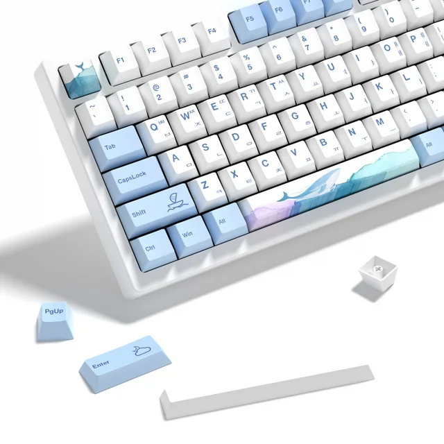 KBDiy Cherry Profile Keycaps for Mechanical Keyboard Game 143 Key PBT Ocean Whale Keycap for MX Switch Custom Dye Sub Blue White