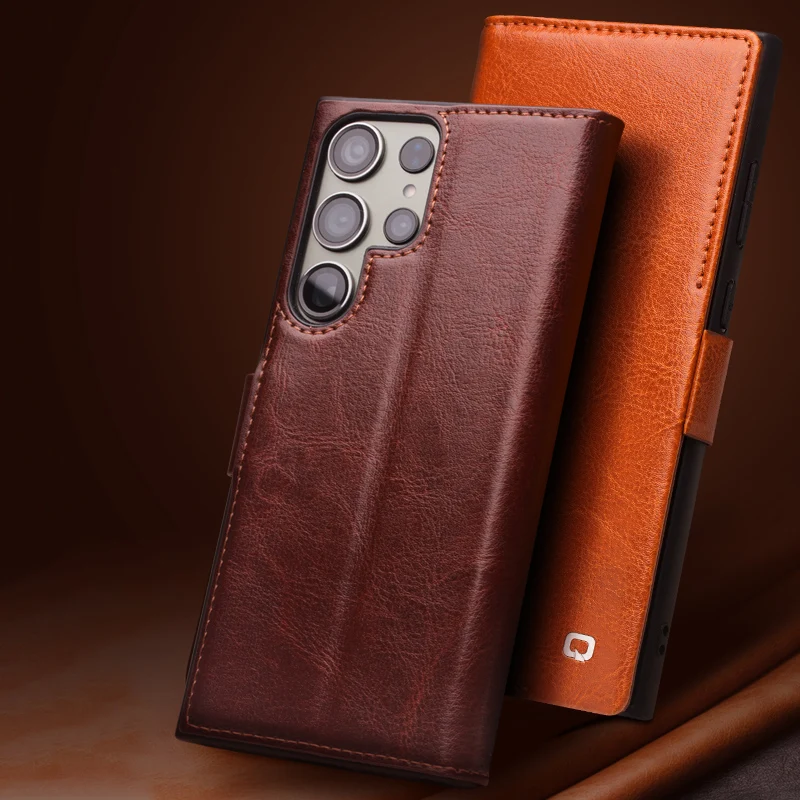 QIALINO Genuine Leather Phone Case for Samsung S23+ Plus 5G Business Style Fashion Luxury with Card Slots Cover for S23 Ultra