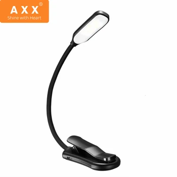 AXX 디 밍이 가능한 클립 책 조명 침대 용 LED 독서 램프 침실 연구를위한 미니 USB 충전식 유연한 휴대용 야간 조명 3 밝기 수준 배터리 작동 식 눈 보호 독서 등 캠핑 여행용 클램프