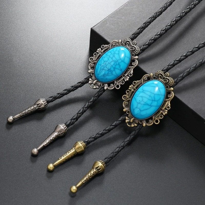 

Turquoise Bolo Tie Men Women Vintage Pendant Cowboy Necktie Adult Shirt Bolo Tie