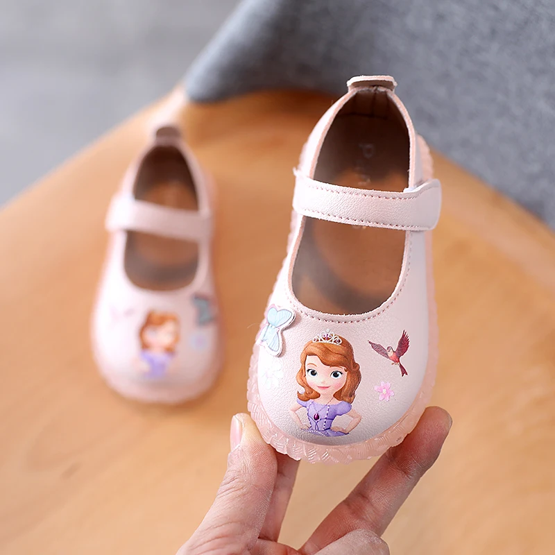 Disney Frozen Elsa Princess Designer Flat Shoes Artifial Leather Kids Slip on Baby Girls Shoes Child Flats