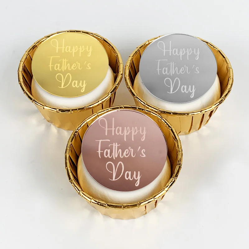

5/10pcs Happy Father's Day Cake Topper Gold Silver Circle Cupcake Toppers Fathers Day Daddy Birthday Party Dessert Decoration 7z