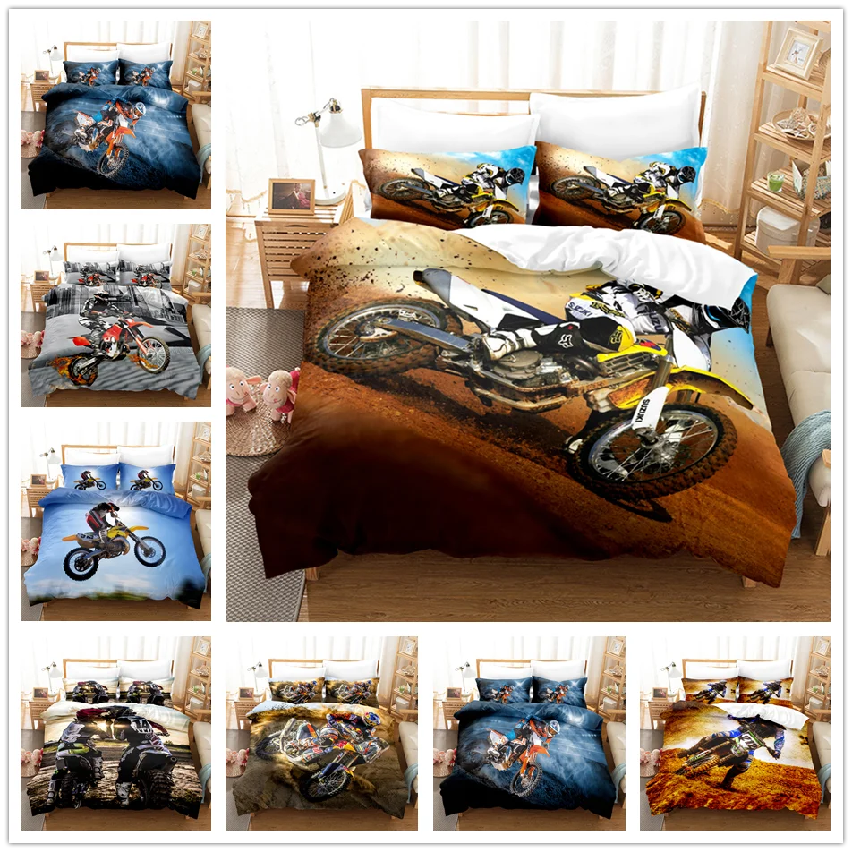 

Dirt Bike Bedding Set Motocross Racer Duvet Cover Set Boys Teens Comforter Cover&Pillowcases for Kids Extreme Sports Bed Set