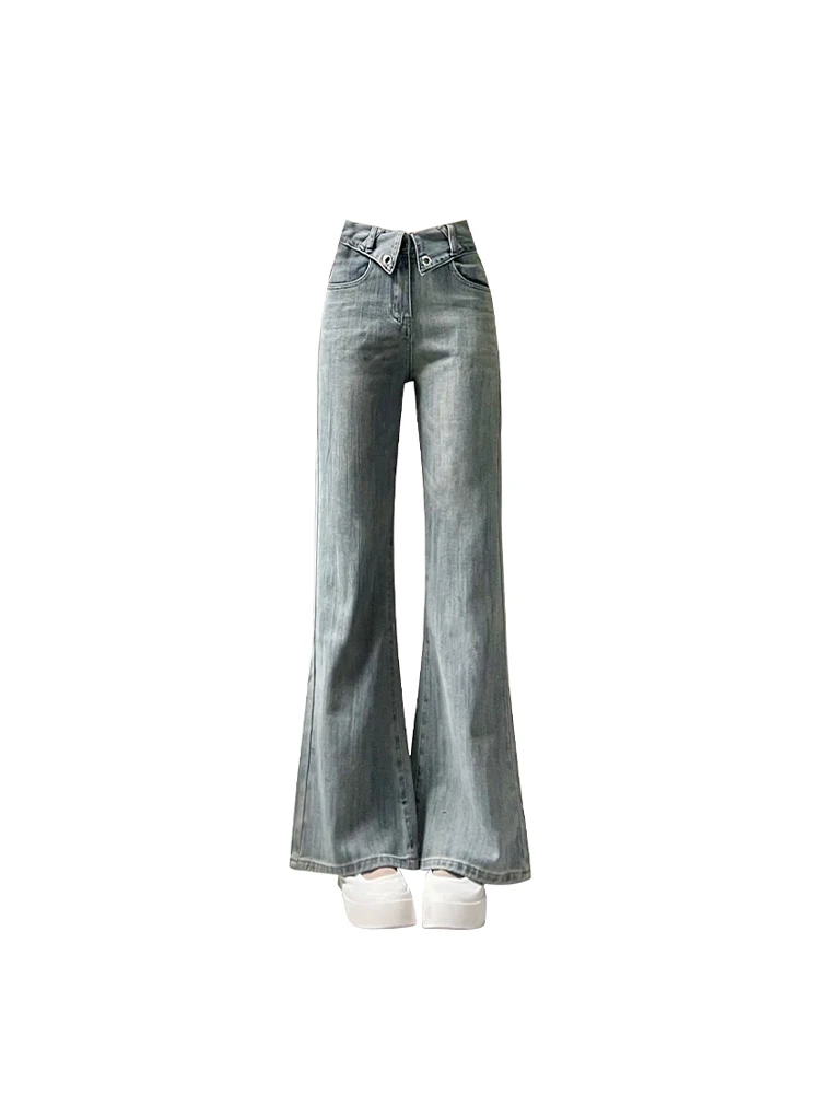 

Women Blue High Waist Wide Leg Flare Jeans Female Vintage Denim Pants 90s Harajuku Jean Straight Trouser Y2k Streetwear Clothes