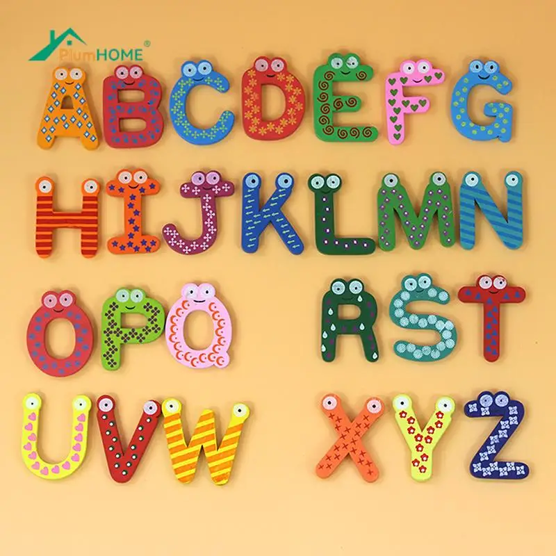 Letters Cartoon Educational Toy home decoration Children Wooden Fridge Magnet For Kids Message Holder Home Decor Home 1Set