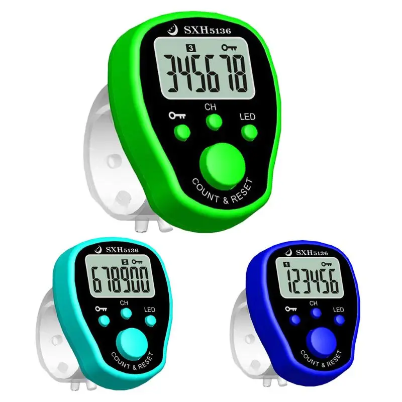 Hand Tally Counter Electronic Counter Electronic Digital Finger Counter LCD Display Counter for Piecework Restaurant Game Scores Buddha Recitation 1Pc Random Color