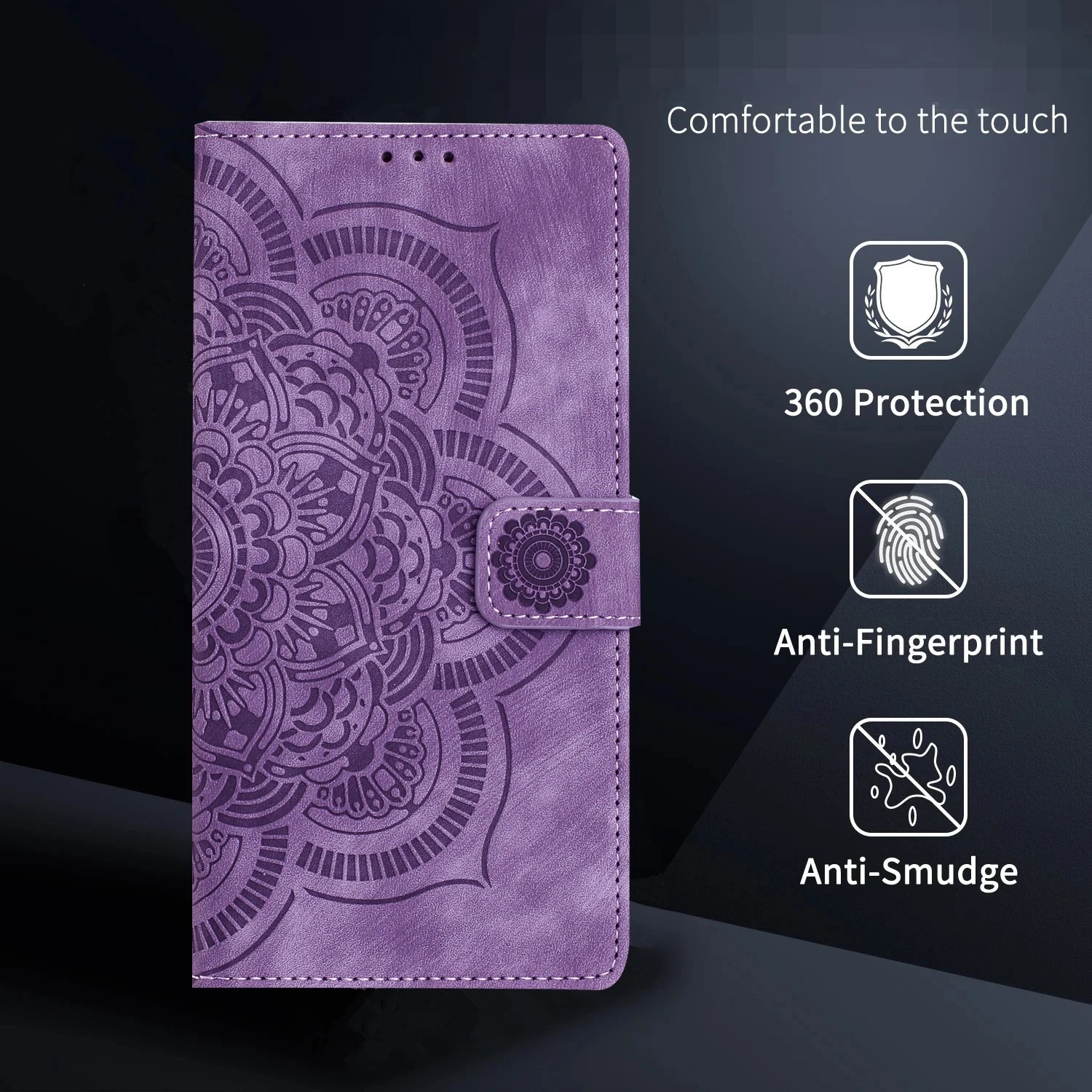 Floral Embossed Leather Phone Wallet Case with 3D Art Design