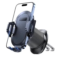 Universal Car Phone Mount with Secure Metal Hook Clip - Adjustable Air Vent Holder (Black)