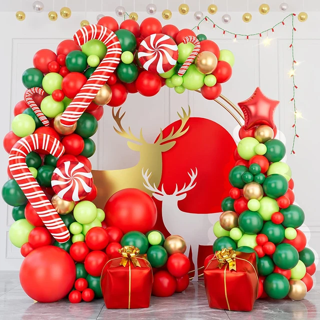 Kit d'arche de guirxiété de ballons de Noël, rouge, vert, blanc, canne en  bonbon, feuille de métal doré, ballon long, fête du Nouvel An, décoration  d'intérieur - AliExpress