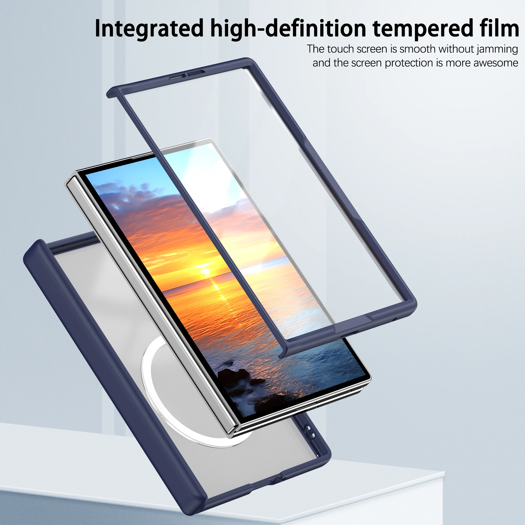 Magnetic Case with Built-in Tempered Glass Screen Protector and Hinge Guard in Matte Acrylic Finish
