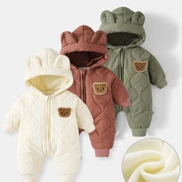 Winter Baby Outwear Clothing Fur Lining Warm Thick Toddler Girl's Boy's Rompers Cartoon Bear Infant Jumpsuit 0-24 Months