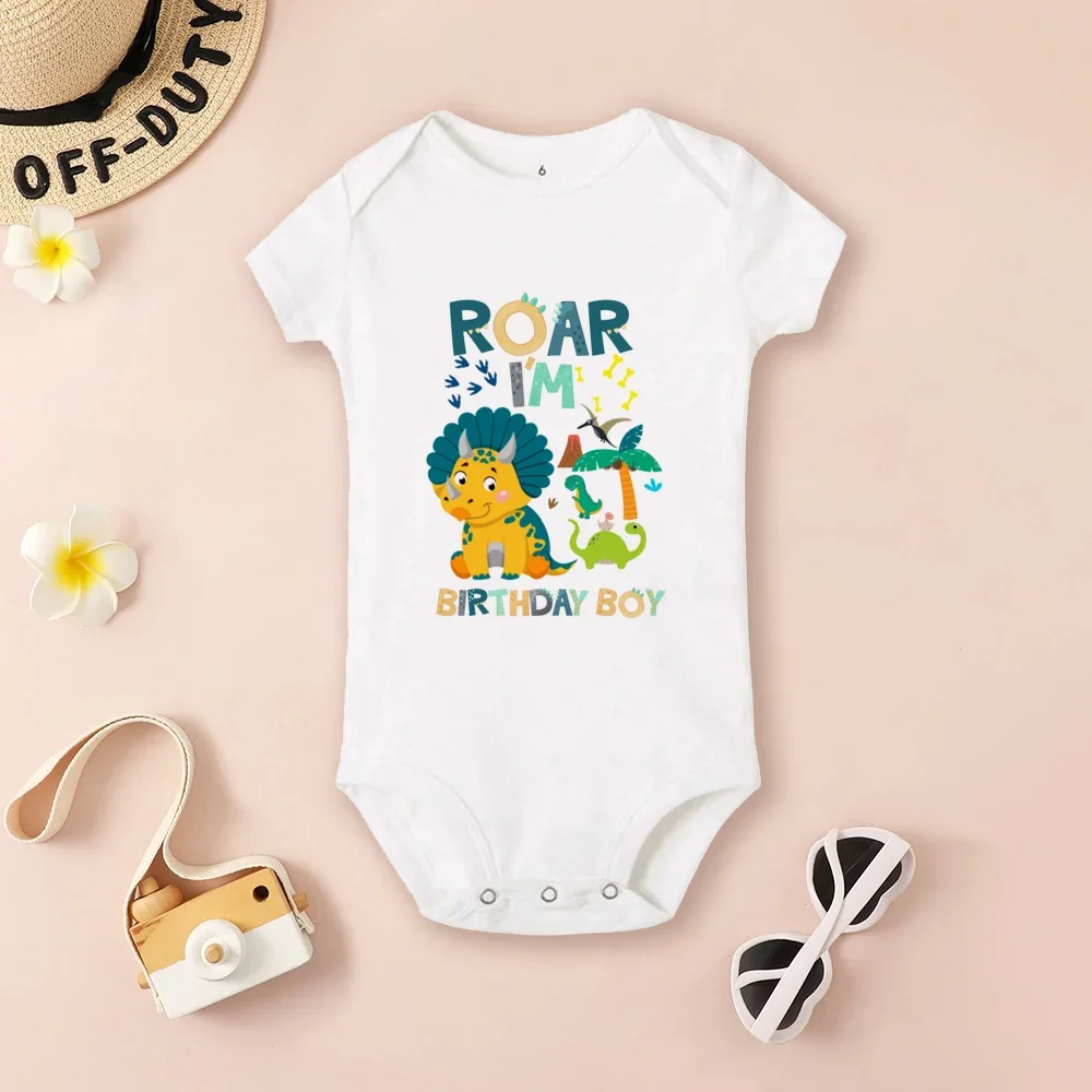 Dinosaur Boy Birthday Family Matching T Shirt Boy Dinosaur Theme Party Clothes Dad Mom Brother Sister T-shirt Top Baby Bodysuit 6
